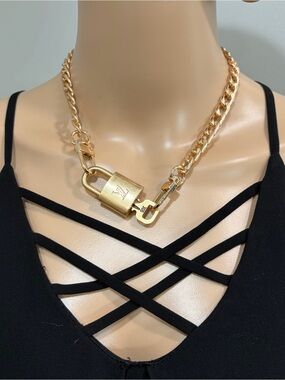 Louis Vuitton Gold Padlock Lock & Key Chain Necklace